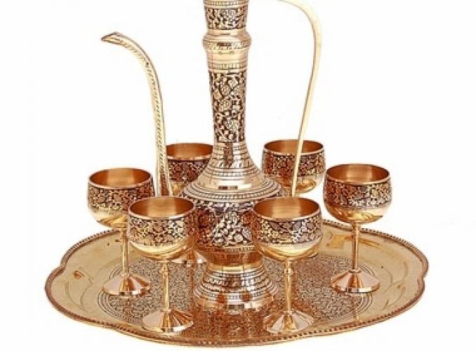 Набор посуды золотистый с черным Арабская ночь: поднос, 6 чашек, чайник